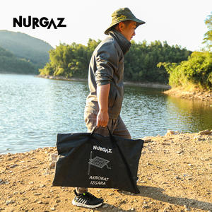 Parrilla para barbacoa NURGAZ 37x37x70cm, estufa portátil para acampar al aire libre con estuche de transporte, color plateado - Product Image 1