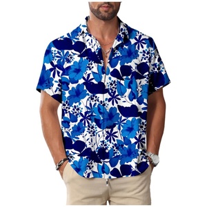 Beach Summer Wedding Mandarin Collar Anti-UV Anti-Pilling Button <b>Down</b> Twill Mens Casual Stylish Hawaiian Shirt Sleeveless - Product Image 1