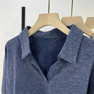 เสื้อฟิตเนสคอวีแขนยาวผู้หญิง, QS24181C เสื้อกีฬาคอวีแบบหลวมสีพื้นดีไซน์ปกระบายอากาศสำหรับใส่กลางแจ้งพักผ่อนฤดูร้อน - Product Image 4