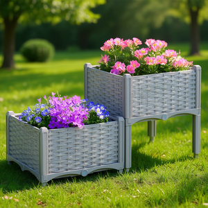 DB en promotion Grand bac à potager surélevé gris 2 pièces avec pieds et système d'auto-arrosage pour la culture de fleurs, herbes et légumes Modèle - Product Image 2