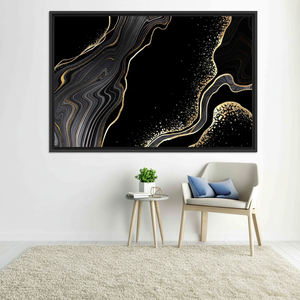 Elegant <b>Black</b> and Gold Marble Print Canvas Wall Art,<b>BLACK</b> <b>FRAMED</b> CANVAS - Product Image 3