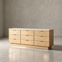 Commode à 9 tiroirs en chêne OAKEN pour chambre à coucher avec plateau en pierre de travertin gravée à l'alcaline, meuble de rangement moderne pour salon