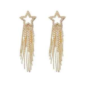 Korean Exaggerated Long Tassel Earring Bling Diamond Star Ear Nails Earring Temperament Crystal 925 Stud Earrings