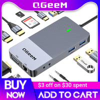 QGeeM USB 3.0 Hub Station d'accueil répartiteur d'adaptateur en alliage d'aluminium pour Triple affichage double pour HDMI VGA Mini PC Stock pour Xiaomi
