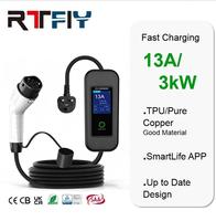 Chargeur EV portable de type 2 de haute qualité, 13A, norme britannique, AC 3kW, recharge intelligente de voiture électrique avec écran, utilisation domestique, étanche IP65