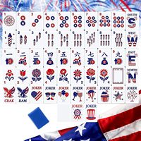 Ensemble de Mahjong Commémoratif du 250e Anniversaire du Patriotisme Américain, Design Drapeau Américain et Aigle du 4 Juillet, Idéal pour les Fêtes