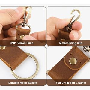 Porte-clés en cuir PU rétro avec gravure laser double face en métal, cadeau pour voiture, Chris Genuine, pour femme et homme, avec anneau de ceinture - Product Image 2
