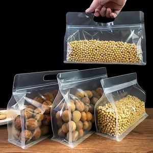 Bolsa de plástico transparente personalizada de fondo plano mate Stand Up Food Ziplock Top Pouch Nuts PET Food Packaging con asa