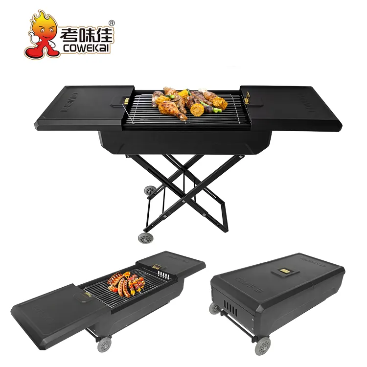 New Arrival Outdoor Folding Suitcase Trolley Portable BBQ Grill Iron Material Charcoal Barbecue Grills