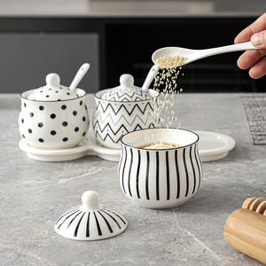 Ensemble de pots à épices en céramique de luxe style Hepburn, pots à assaisonnements en porcelaine nordique pour sel et sucre, vente en gros, marque personnalisée sur mesure - Product Image 2