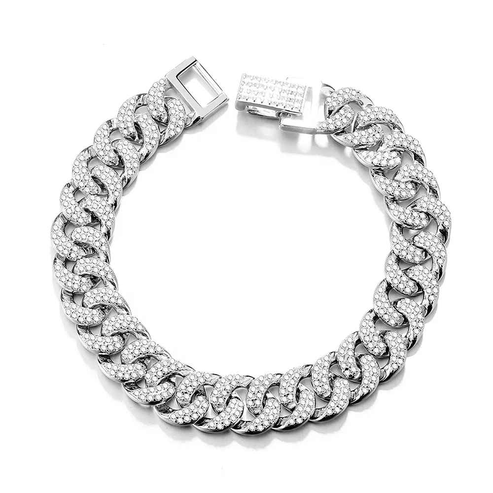 Fine Jewelry 925 Sterling Silver CZ Cuban Bracelet for Men