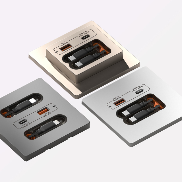 20W Fast Charging Universal Type-C USB Socket Retractable PC Panel Wall Charger USBA+USBC Port 12W Home Charging Wall USB Socket