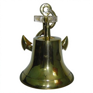 Campana de Barco de Latón Chapada en Oro para Hogar y Jardín, Campanas de Pared Colgantes de Lujo, Campana de Puerta Grande con Ancla Náutica Esculpida - Product Image 1