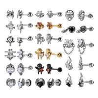 Boucles d'oreilles clous en acier chirurgical 316L en forme de cœur aile d'ange, ton or et argent, à visser, étanches, pour piercing hélix et tragus