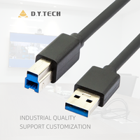 Kabel Printer USB, kabel Printer USB kecepatan tinggi, kabel cetak persegi tipe a pria ke B Pria Hitam PVC USB 3.0 konektor 3 Meter, kabel Printer kepang