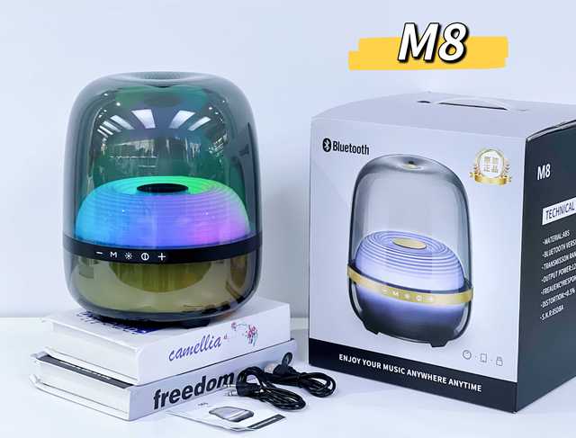 M8 Portable Bluetooth Speaker with RGB Colorful Light, HiFi Stereo Sound, TF Card/AUX Playback, Wireless Speaker for Home Party