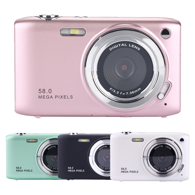 58MP Mini Compact Digital Camera Pink Portable Point and Shoot Camera HD Rechargeable Camera for Students Travel Photography