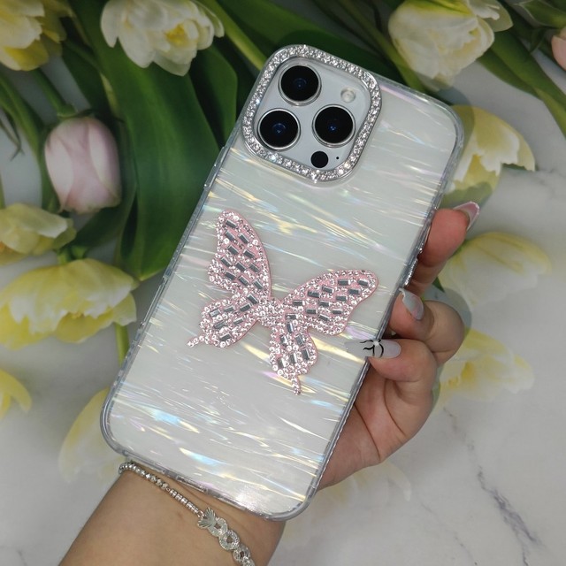 3D Bling Diamond Butterfly Phone Case for iPhone X 14 16 17 18 Samsung Redmi OPPO VIVO Glitter Shell Shockproof Protective Cover