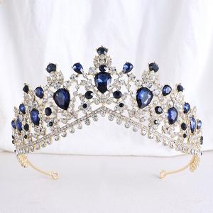 Tiara promocional corona caliente azul verde colorido púrpura nupcial grandes coronas para Queens boda dorada diamante Tiara - Product Image 6
