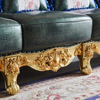 Ensemble de canapés de luxe haut de gamme pour villa, style minimaliste, cadre en bois massif doré sculpté à la main, cuir vert foncé capitonné, éponge, 1, 2, 3 places, pour hôtel