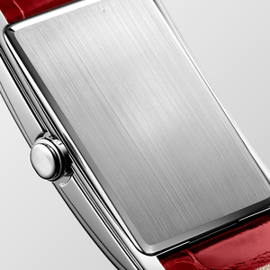 Ladies Style Rectangular <b>Watch</b> Polished Stainless Steel <b>Case</b> Embossed Leather Strap Roman Numeral Dial Subdial Longinesing - Product Image 5
