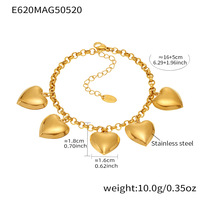 Bracelet à breloques DIY en forme de cœur, couleur or, anti-ternissement, bijoux à maillons pour femmes, vente en gros