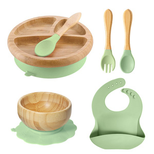 Set de Alimentación para Bebés, Plato de Silicona con Diseño de Animales de Bambú, Tazón con Succión y Babero, Fácil de Limpiar, Plato de Bambú con Diseño de Animales - Product Image 5