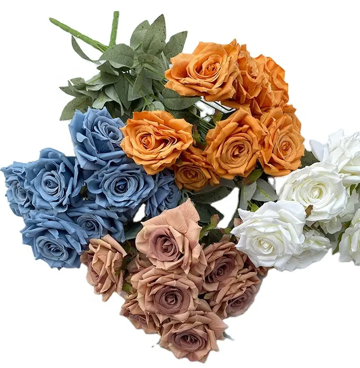 9 kafaları yapay ipek bordo beyaz çay gül karışık çiçek buketi düğün ve olay çiçek satılık