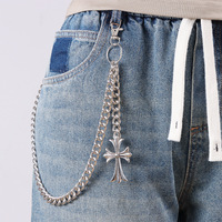 Chaîne de taille simple en argent tibétain avec double anneau en métal style Hip Hop pour pantalon en jean, usage quotidien