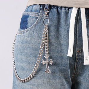 Chaîne de taille Hip Hop en métal avec croix, en argent tibétain, simple rangée, pour pantalon en jean, usage quotidien - Product Image 1
