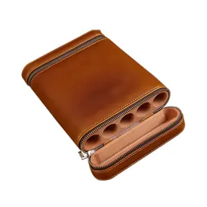 Étui à cigares en cuir Portable Humidor Tubes Holder Humidor Box Accessoires de cigares de voyage avec fermeture à glissière