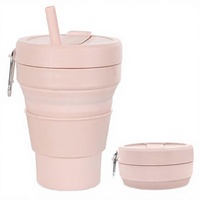 Gobelet pliable 16oz avec couvercle et pailles, pour smoothies et café, sans BPA, en silicone, gain de place