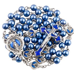 Collier chapelet avec <span class=keywords><strong>croix</strong></span> de la Vierge Marie et du <span class=keywords><strong>Christ</strong></span>, chaîne à maillons longs, perles imitation perle, bijoux chrétiens - Product Image 6