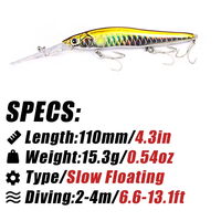 110mm 15.5g plongée profonde lent flottant vairon Wobbler leurre artificiel dur appât manivelle bar brochet doré perche engins de pêche