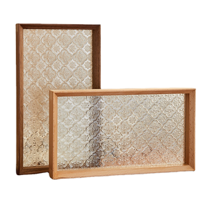 Bandeja Rectangular de Madera y Vidrio de un Solo Nivel, Color Nogal, con Diseño Tallado en Relieve, Apta para Lavavajillas, para Especias y Vajilla - Product Image 2