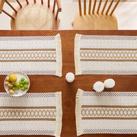 Set de table bohème en coton et lin tissé avec pompons, crochet ajouré, blocs de couleur nordiques, pour mariage, fête, décoration de table à la maison