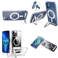 Aksesoris Ponsel Casing Kristal Bening untuk iPhone 17 Air 16 15 Pro Max 14 Plus 13 12 11 Casing Magnetik dengan Penyangga