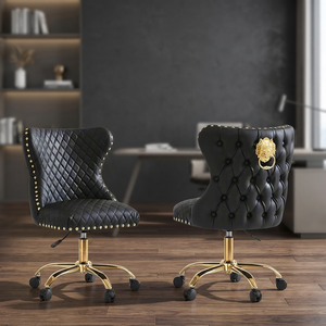 Fauteuils de salon de beauté modernes pivotants en similicuir PU avec dossier capitonné sculpté en forme de lion - avec roulettes pour hôtel, centre commercial, cuisine et salle à manger - Product Image 3