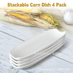 Stackable Corn Dish 4 Pack <b>Ceramic</b> Plate For <b>BBQ</b> Vegetable Serving - Product Image 2