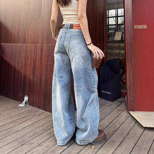 American Retro Loose Straight Scimitar <b>Boot</b> Cut Chiffon Jeans for Women New Spring Cute Sports Street Cleanfit Pants - Product Image 3