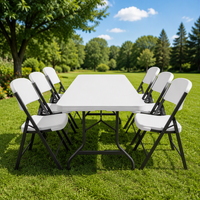 Ensemble de table et chaises pliantes en plastique blanc de haute qualité, durables, portables et légères, pour 6 à 8 personnes, idéal pour les événements en villa ou au jardin