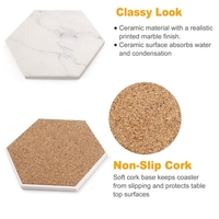 Lot de 6 sous-verres hexagonaux en céramique antidérapants avec base en liège, ensemble de sous-verres absorbants en marbre blanc avec support