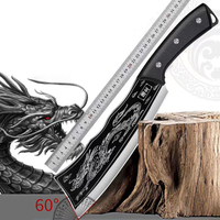 Couteau à viande forgé à motif de dragon Couteaux à os 4Cr13 Couteau de chef de boucher en acier inoxydable avec fourreau