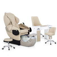 Ensemble de fauteuil de pédicure et table de manucure Kangmei Professional Nail Salon Khaki Pipeless Whirlpool Magnetic Jet Shiatsu Massage Spa