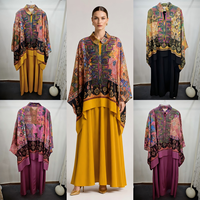 Ensemble Robe Gilet et Hijab Artistique Crème à Manches Longues pour Femme, Style Modeste, Patchwork, Deux Pièces, Vente en Gros, Fournisseur de Boutiques