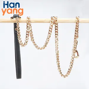 Hanyang OEM – laisse cubaine pour chien en métal fin et résistant, avec crochet pivotant en métal/anneau de traction en cuir