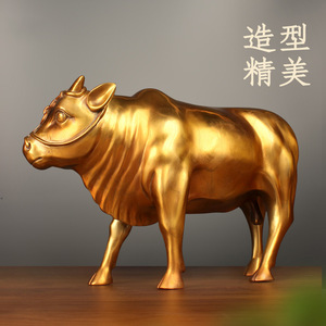Brass Ox Figurine Cast Bronze Zodiac Craft Gold Color Handmade Decor For Living Room Office Gift - Product Image 2