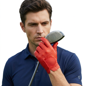 Gants de golf professionnels pour hommes, cuir d'agneau véritable de haute qualité, blanc et noir, poignées antidérapantes, protection de la paume, fermeture à boucle - Product Image 1