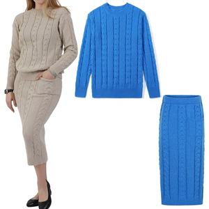 Conjunto de dos piezas para mujer: falda y suéter de punto grueso oversize, vestido de punto elástico, chándal <span class=keywords><strong>blanco</strong></span>, <span class=keywords><strong>ropa</strong></span> de invierno - Product Image 1