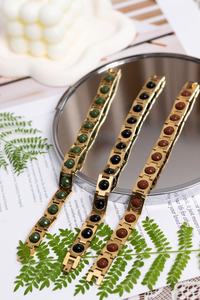 Bracelet masseur en titane plaqué or pour hommes femmes bijoux de couple tendance pierre d'énergie tourmaline réglable en acier inoxydable - Product Image 2